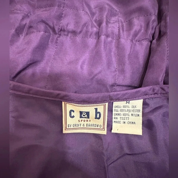 C&B Sport by Croft & Barrow 100% Silk Quilted Vest Purple Zip Front Size Medium - Picture 7 of 7